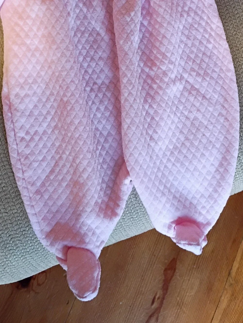 Vintage 90s Y2K Pink Quilted Baby Footed Sleeper with Alphabet Train Bib Detail
